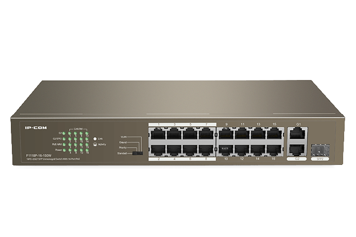 IP-COM F1118P-16-150Wv2.0 16FE + 2GE/1SFP Unmanaged Switch With 16-Port PoE+